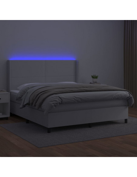 Giroletto Molle con Materasso e LED Bianco 180x200cm Similpelle