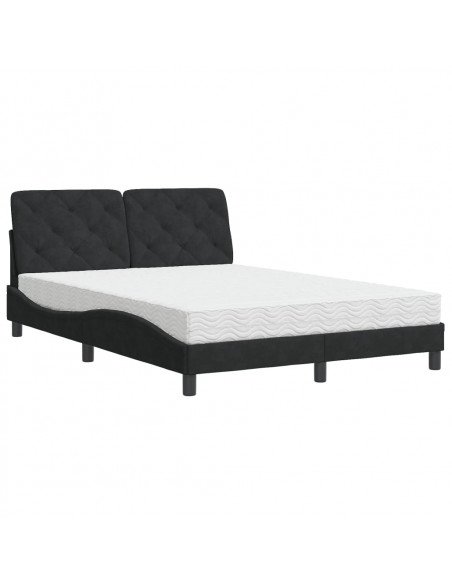 Letto con Materasso Nero 140x190 cm in Velluto