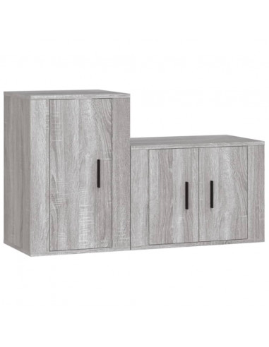 Set Mobili Porta TV 2 pz Grigio Sonoma in Legno Multistrato