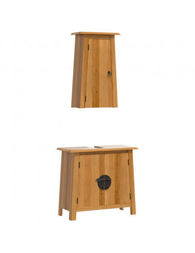 Set Mobili da Bagno 2 pz in Legno Massello di Pino