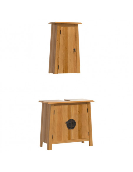 Set Mobili da Bagno 2 pz in Legno Massello di Pino