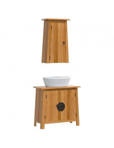 Set Mobili da Bagno 2 pz in Legno Massello di Pino
