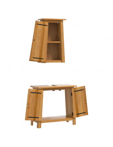 Set Mobili da Bagno 2 pz in Legno Massello di Pino