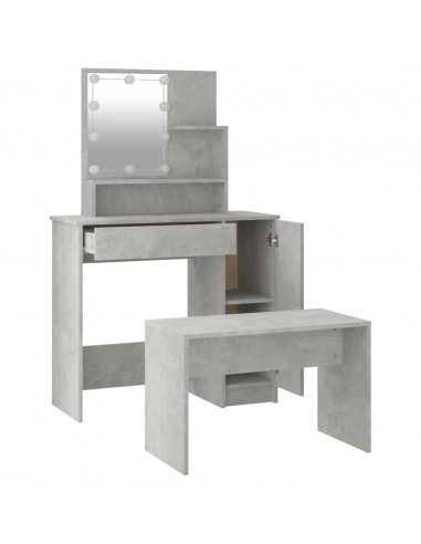 Set Tavolo da Toeletta Grigio Cemento con LED Legno Multistrato