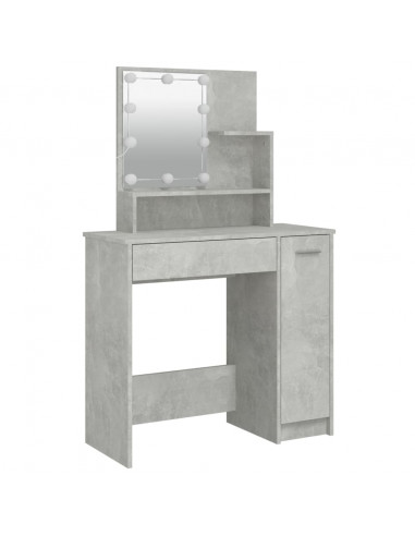 Set Tavolo da Toeletta Grigio Cemento con LED Legno Multistrato