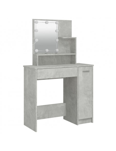 Set Tavolo da Toeletta Grigio Cemento con LED Legno Multistrato