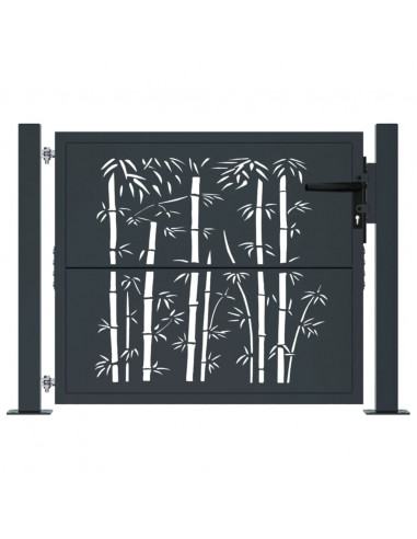 Cancello Giardino Antracite 105x105 cm in Acciaio Design Bambù