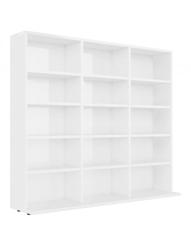 Mobile Porta CD Bianco Lucido 102x23x89,5 cm Legno Multistrato