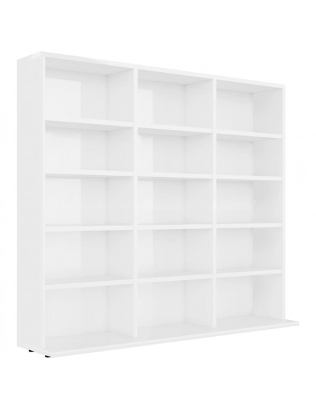 Mobile Porta CD Bianco Lucido 102x23x89,5 cm Legno Multistrato