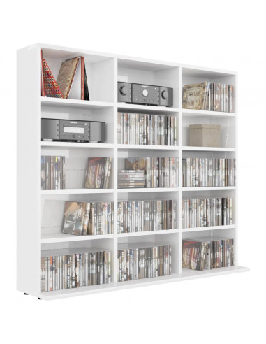 Mobile Porta CD Bianco Lucido 102x23x89,5 cm Legno Multistrato