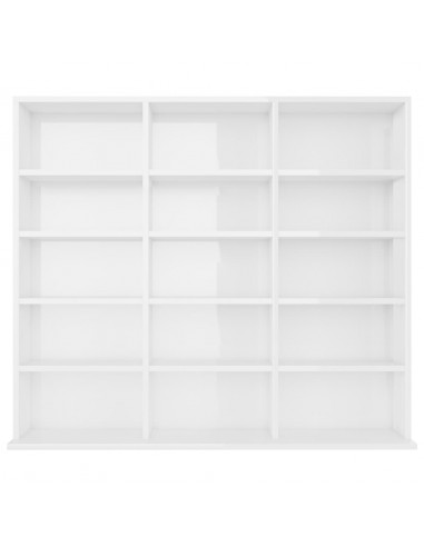 Mobile Porta CD Bianco Lucido 102x23x89,5 cm Legno Multistrato