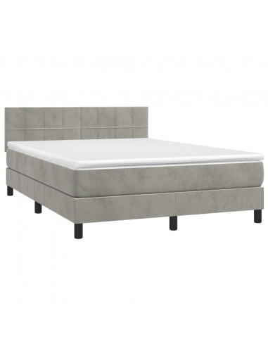 Letto a Molle Materasso e LED Grigio Chiaro 140x190 cm Velluto