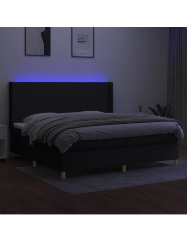 Letto a Molle Materasso e LED Nero 200x200cm in Tessuto