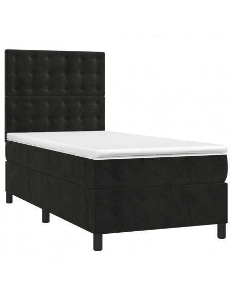Letto a Molle con Materasso e LED Nero 100x200 cm in Velluto