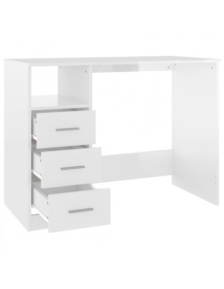 Scrivania Cassetti Bianco Lucido 102x50x76 cm Legno Multistrato
