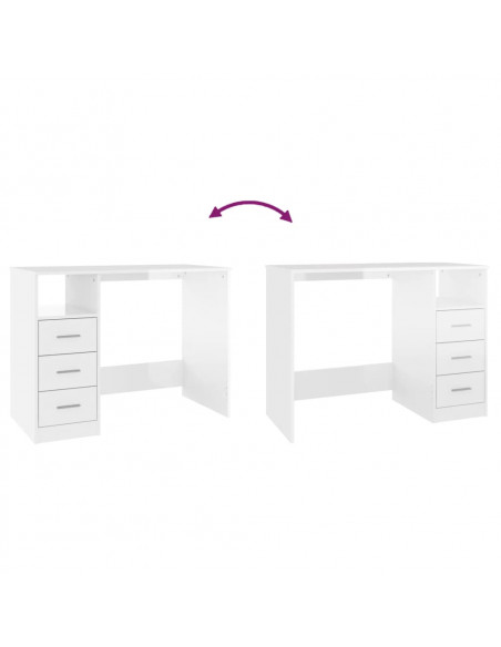 Scrivania Cassetti Bianco Lucido 102x50x76 cm Legno Multistrato