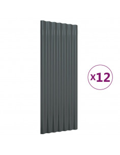 Pannelli per Tetto 12 pz Acciaio Verniciato Antracite 100x36 cm 2