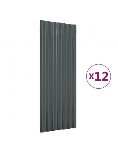 Pannelli per Tetto 12 pz Acciaio Verniciato Antracite 100x36 cm