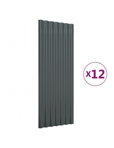Pannelli per Tetto 12 pz Acciaio Verniciato Antracite 100x36 cm