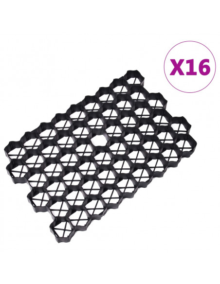Griglie per l'Erba 16 pz Nere 60x40x3 cm in Plastica