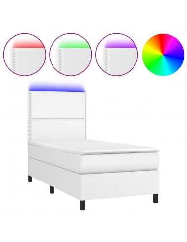 Giroletto Molle con Materasso e LED Bianco 90x200 cm Similpelle