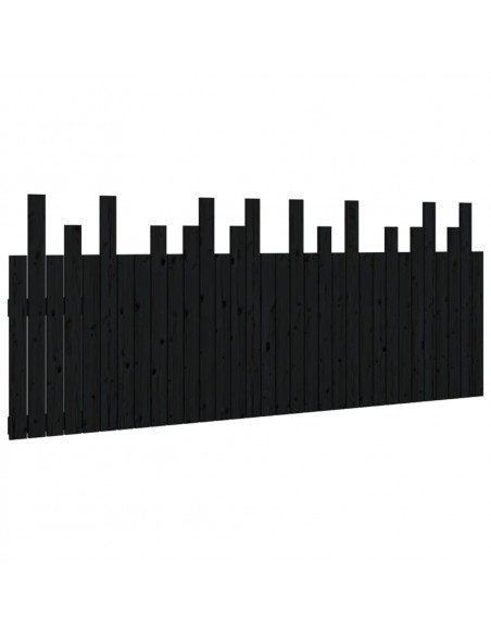 Testiera da Parete Nera 204x3x80 cm in Legno Massello di Pino