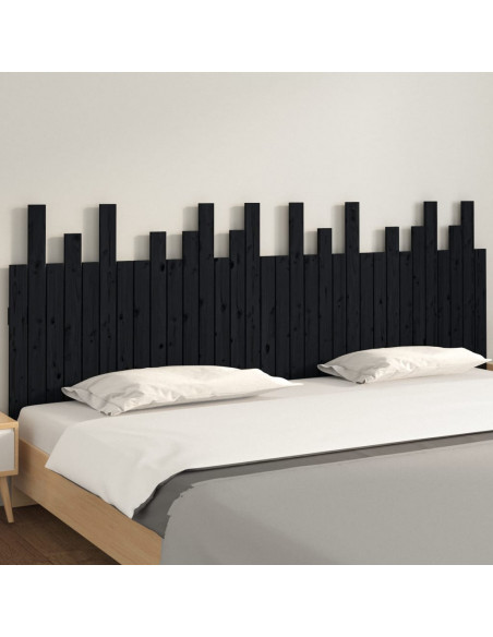 Testiera da Parete Nera 204x3x80 cm in Legno Massello di Pino