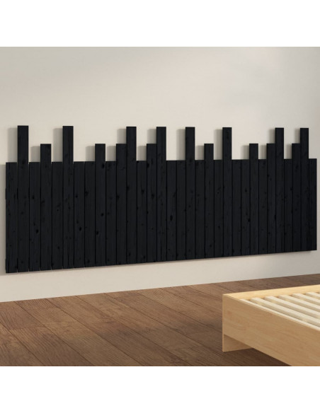 Testiera da Parete Nera 204x3x80 cm in Legno Massello di Pino