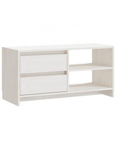 Mobile Porta TV Bianco 80x31x39 cm in Legno Massello di Pino