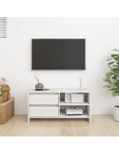Mobile Porta TV Bianco 80x31x39 cm in Legno Massello di Pino