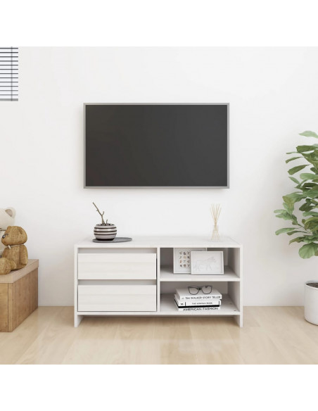 Mobile Porta TV Bianco 80x31x39 cm in Legno Massello di Pino