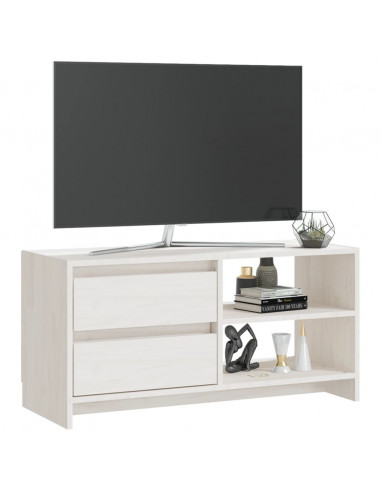 Mobile Porta TV Bianco 80x31x39 cm in Legno Massello di Pino