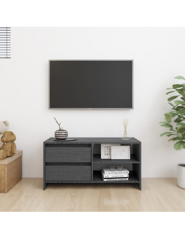 Mobile Porta TV Grigio 80x31x39 cm in Legno Massello di Pino