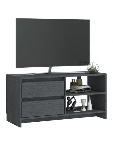 Mobile Porta TV Grigio 80x31x39 cm in Legno Massello di Pino