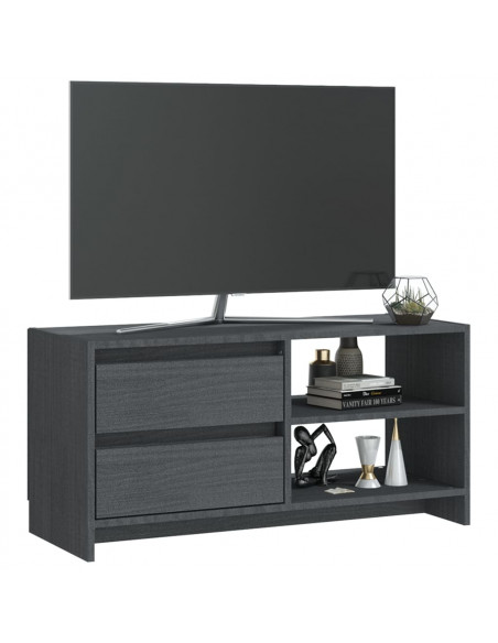 Mobile Porta TV Grigio 80x31x39 cm in Legno Massello di Pino
