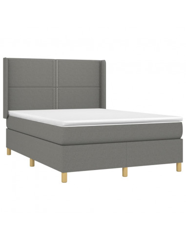 Letto a Molle Materasso e LED Grigio Scuro 140x190cm in Tessuto