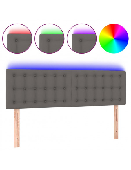 Testiera a LED Grigio 144x5x78/88 cm in Similpelle