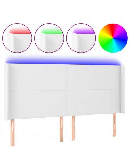 Testiera a LED Bianco 203x16x118/128 cm in Similpelle