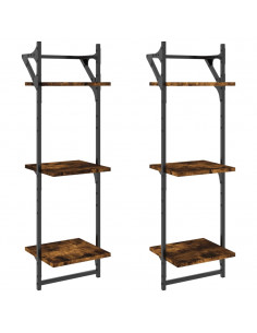 Mensole a Muro con Aste 3 Livelli 2pz Rovere Fumo 30x25x100 cm 2