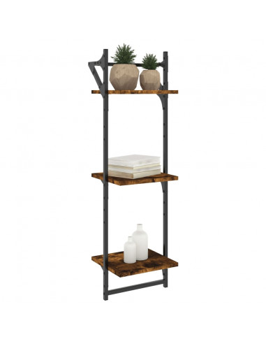 Mensole a Muro con Aste 3 Livelli 2pz Rovere Fumo 30x25x100 cm