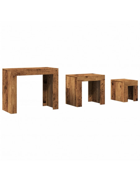 Tavolini Impilabili 3 pz Legno Antico in Truciolato