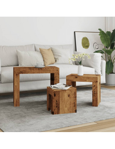 Tavolini Impilabili 3 pz Legno Antico in Truciolato