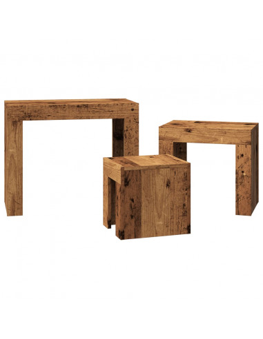 Tavolini Impilabili 3 pz Legno Antico in Truciolato
