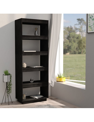 Libreria/Divisorio Nero 60x35x167 cm in Legno Massello di Pino