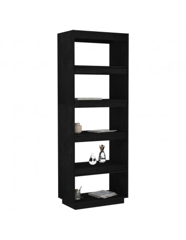 Libreria/Divisorio Nero 60x35x167 cm in Legno Massello di Pino