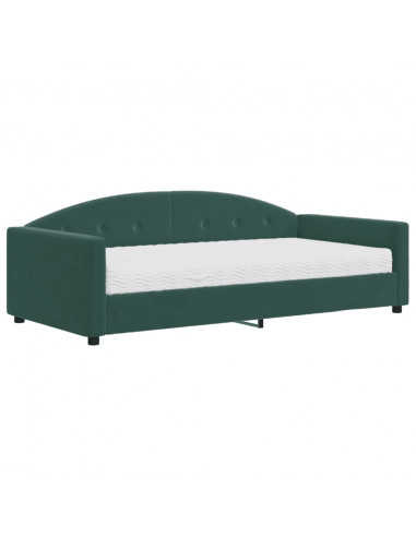 Divano Letto con Materasso Verde Scuro 100x200 cm in Velluto