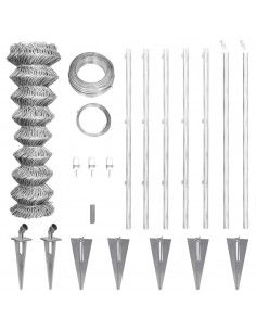 Recinzione a Rete con Pali e Spuntoni Acciaio Zincato 15x0,8 m 2