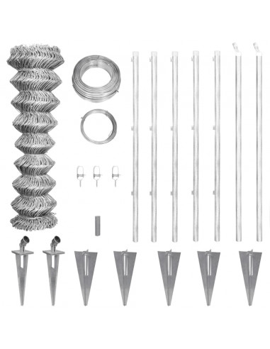 Recinzione a Rete con Pali e Spuntoni Acciaio Zincato 15x0,8 m