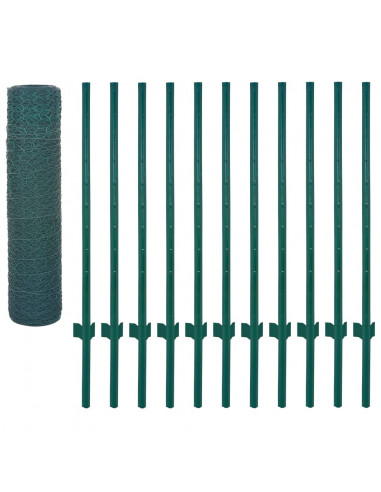 Rete per Recinzione con Pali in Acciaio 25x0,5 m Verde