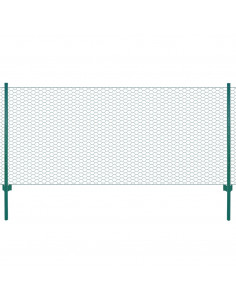 Rete per Recinzione con Pali in Acciaio 25x1 m Verde 2